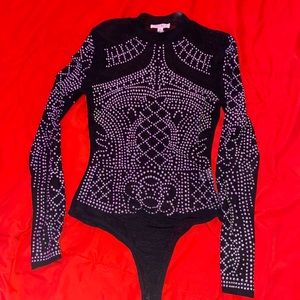 Rhinestone Mesh Bodysuit - a’gaci